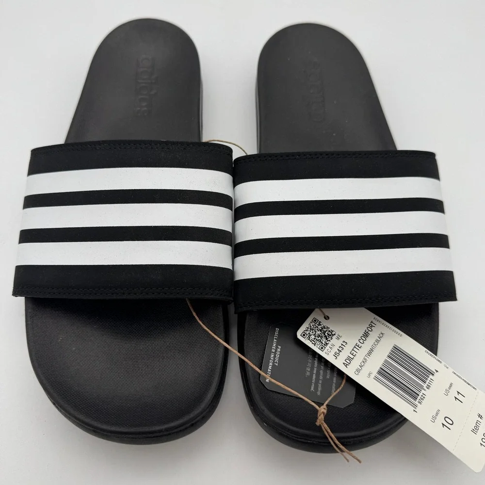 Adidas Adilette Comfort‎ Slides Black White Sandals Men's Size 10 New
